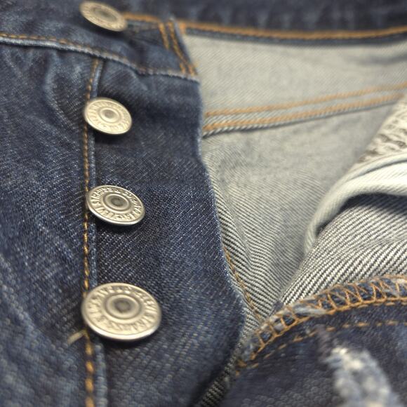 Levis 501 Jeans‎ Mens 28x32 Blue Straight Button Fly Dark Wash Premium Denim - Picture 14 of 16